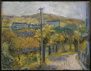 Straßenbiegung, Nussdorf, Blick auf Kahlenberg