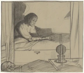 Frau Hogerhuis, sitzend im Bett (zweiter Entwurf)