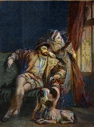 Franz I. und Margarete von Navarra - François I. König von Frankreich mit seiner Schwester Marguerite von Angoulême (1492-1549) Königin von Navarra - Gravur von Richard Parkes Bonington (1802-1828)