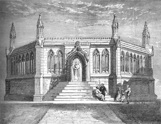 Gedenkkapelle in Cawnpore, um 1880