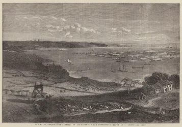 Die Marineparade, die Flottille der Kanonenboote vor der Motherbank