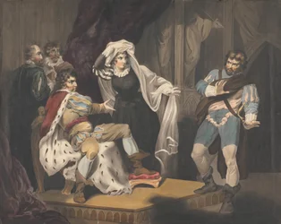 Theaterfiguren um einen Thron