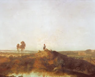 Ein Teich mit Figuren auf einem Hügel