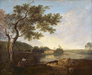 Italienische Flusslandschaft mit Figuren