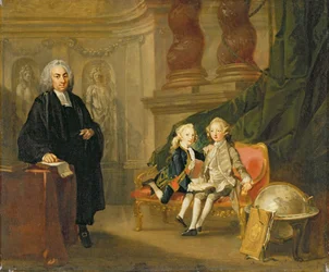 Prinz Georg (1738-1820) und Prinz Eduard August (1739-67) Söhne von Friedrich (1707-51) Prinz von Wales, mit ihrem Tutor Dr. Francis Ayscough, ca. 1748-49