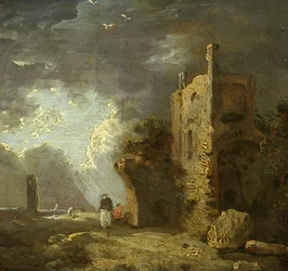Ruine eines Turms mit Figur, ca. 1770-79