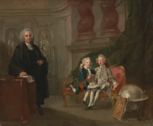 Prinz George und Prinz Edward Augustus, Söhne von Frederick, Prinz von Wales, mit ihrem Tutor Dr. Francis Ayscough