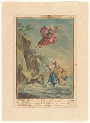 Mentor wirft Telemachus von einem Felsen und springt ihm nach Telemachus-Reihe (Serientitel)