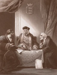 Heinrich VII. mit Empson und Dudley, graviert von A.H. Payne