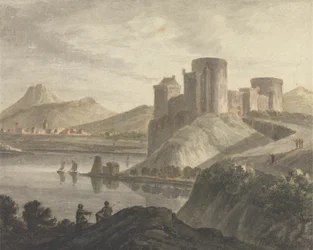 Schloss mit Figuren in einer klassischen Landschaft