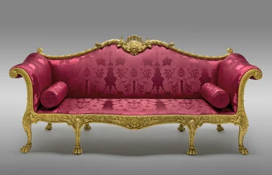 Das Dundas-Sofa, in Auftrag gegeben 1764, hergestellt 1765 (vergoldete Kiefer und Buche, mit späterer Seidenpolsterung)