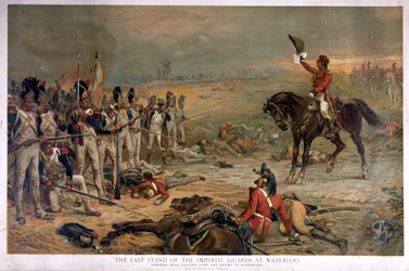 Das letzte Gefecht der kaiserlichen Garde bei Waterloo, General Hill fordert den Feind zur Kapitulation auf