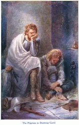 Die Pilger im Schloss des Zweifels, aus The Pilgrims Progress, veröffentlicht von John F Shaw & Co, ca. 1900