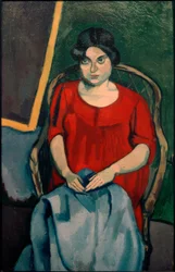 Frau in einem roten Kleid