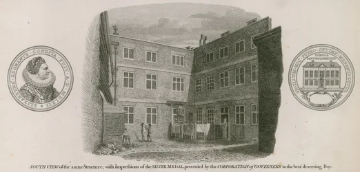 Südansicht der Freien Grammatikschule von Königin Elizabeth, St. Saviour