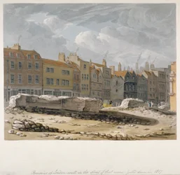 Überreste der Londoner Mauer, die 1817 abgerissen wurden, City of London, 1817