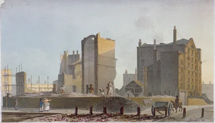 Ruiniertes Gebäude, Commercial Road, Stepney, London, 1820