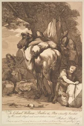 Packpferd mit Soldaten