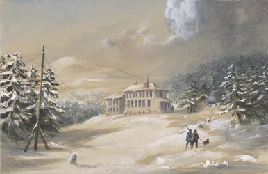 Trinity Bay, Neufundland, Außenansicht des Telegraphenhauses in 1857-1858, 1865-66