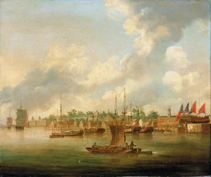 Navigation in Deptford, auf der Themse (England), gegenüber dem Royal Quay, mit einer großen Konzentration privater Werften