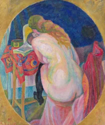 Lesender weiblicher Akt