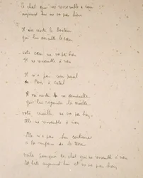 Die Katze, die wie nichts auf der Erde ist, handgeschriebene Seite der Gedichtsammlung 