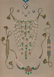 Kreuzanhänger Broschen & Ohrringe, Suite indischer Ornamente, 1863