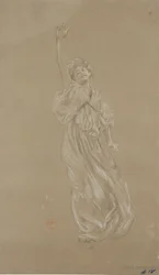 Studie einer stehenden, drapierten weiblichen Figur für das Wandgemälde 