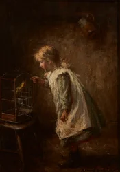 Der Haustierkanarienvogel (Öl auf Leinwand)