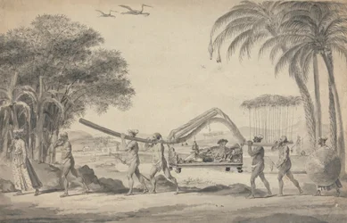 Reisender in einer Sänfte in Indien