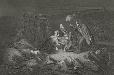 Das Schlachtfeld von Alma, die Nacht nach der Schlacht (gestochen von D.J. Pound)