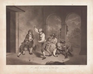 Jungen spielen Kreisel