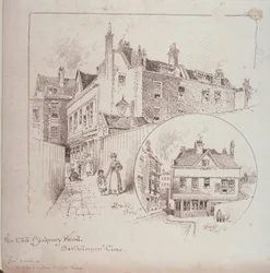 Rückansicht des Old Blakeney Head Inn, Bartholomew Close, London, ca. 1900