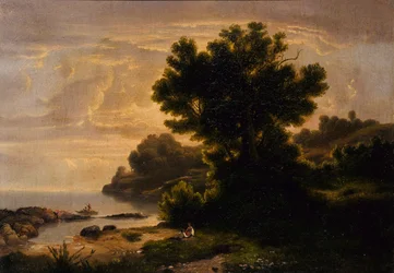 Landschaft mit Familie am See