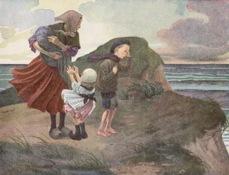 Eine Fischerfamilie wartet ängstlich auf seine Rückkehr vor dem Sturm