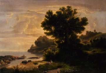 Landschaft mit Familie am See, 1858