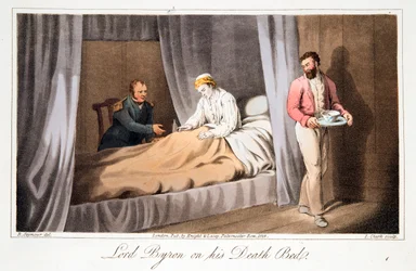 Lord Byron auf seinem Sterbebett, veröffentlicht 1825