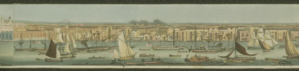 Panoramablick auf die Themse, von ihrem Südufer bei Bermondsey zeigt Stepney, 1823