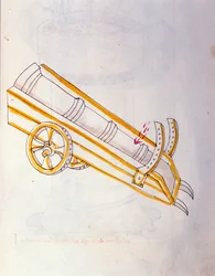 Kunst des Krieges: Studie über militärische Maschinen. Kanone auf der Wache, Illustration aus 