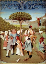 Ländlicher Tanz Die Verkündigung an die Hirten. Miniatur aus dem Stundenbuch von Charles d