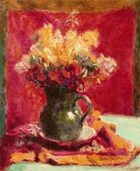 Grüner Krug mit Blumen