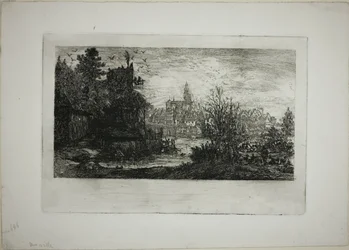 Stadt mit Steinbrücke