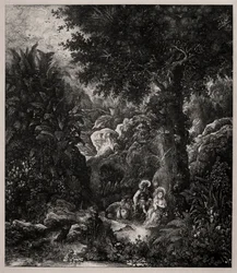 Ruhe auf der Flucht nach Ägypten mit einem gesattelten Esel, 1871