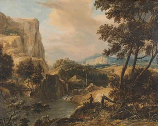 Gebirgslandschaft mit Fischer