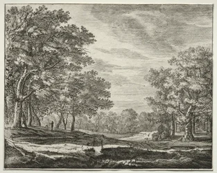 Sechs Ansichten im Wald von Den Haag: Platte 5, Ein Mann mit einem Stab in der Hand