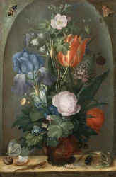 Blumenstillleben mit zwei Eidechsen, 1603