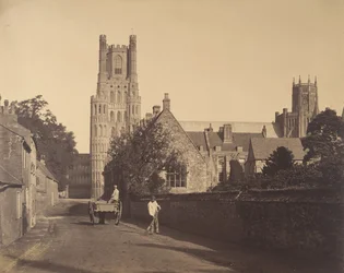 Ely-Kathedrale, von der Grammar School, 1857