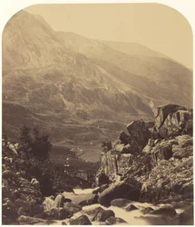 Blick von den Ogwen-Wasserfällen in das Nant Ffrancon