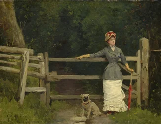 Frau und Hund am Tor