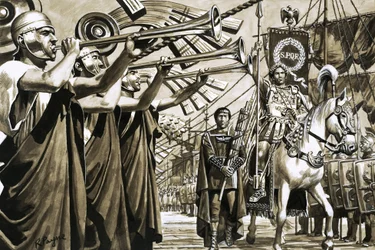 Caligula reitet trockenen Fußes über die Bucht von Neapel